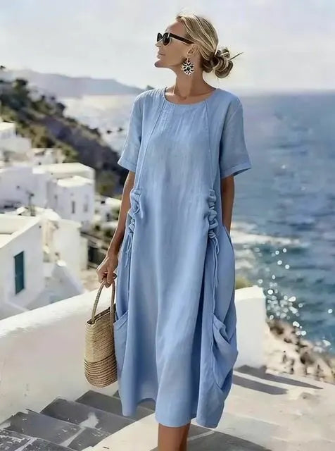 Women'S Casual Solid Color Ruched Dress
