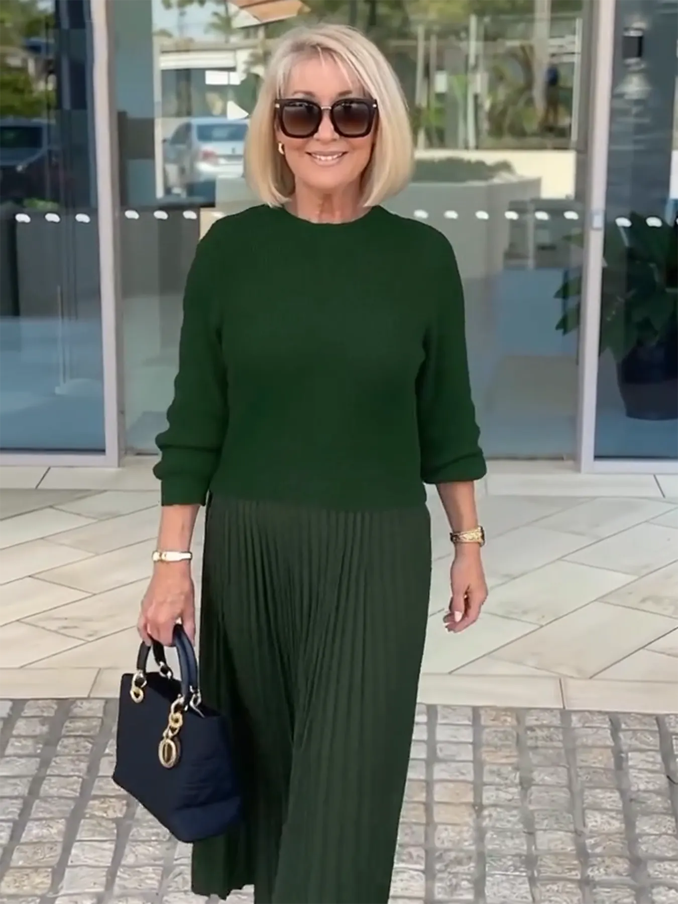 Knitted Long-sleeved Splicing Pleated Dress