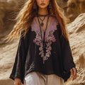 Desert Style Holiday Bohemian Vintage Linen Casual Top