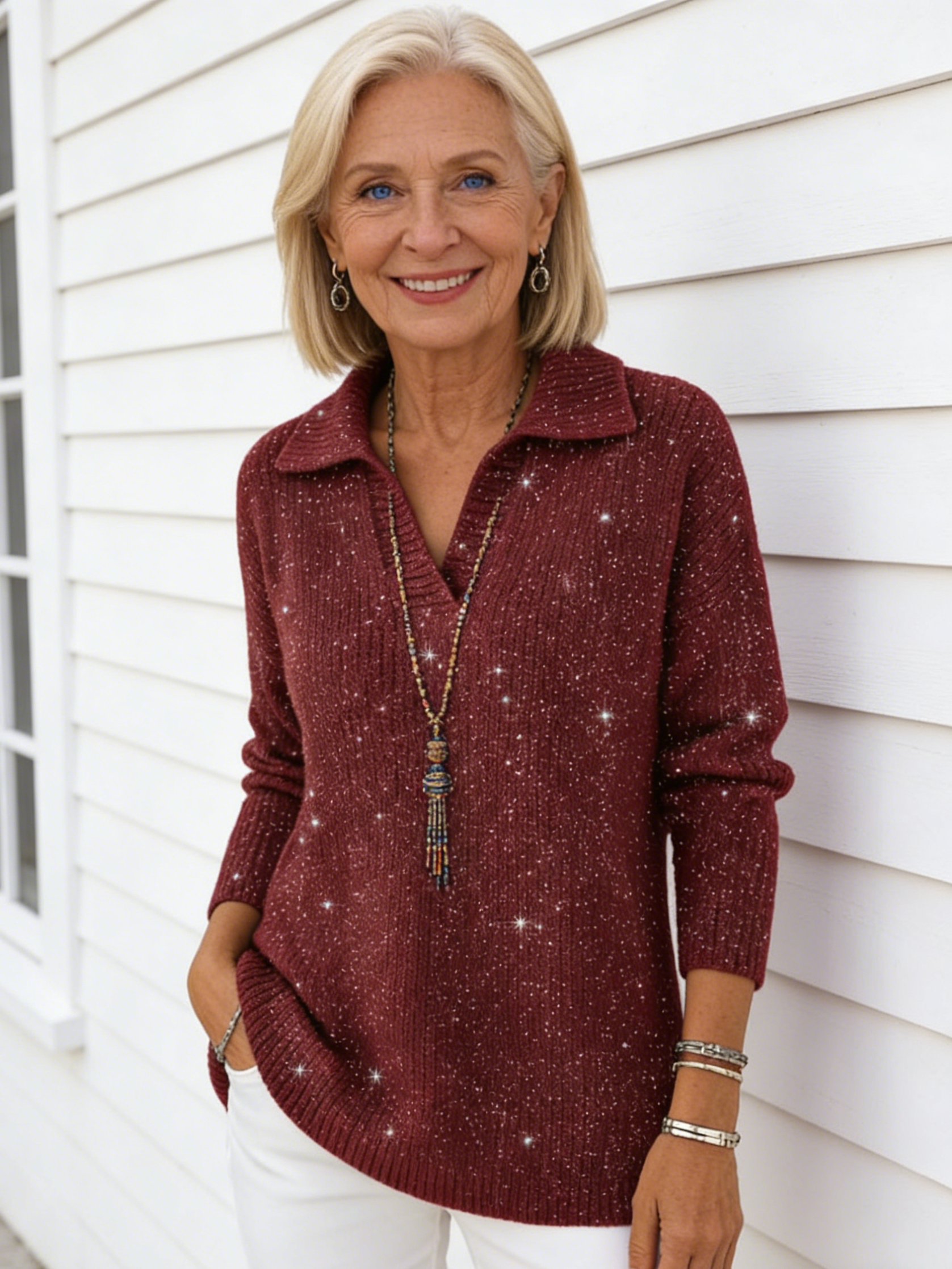 Solid Color Long-sleeved Top Shiny