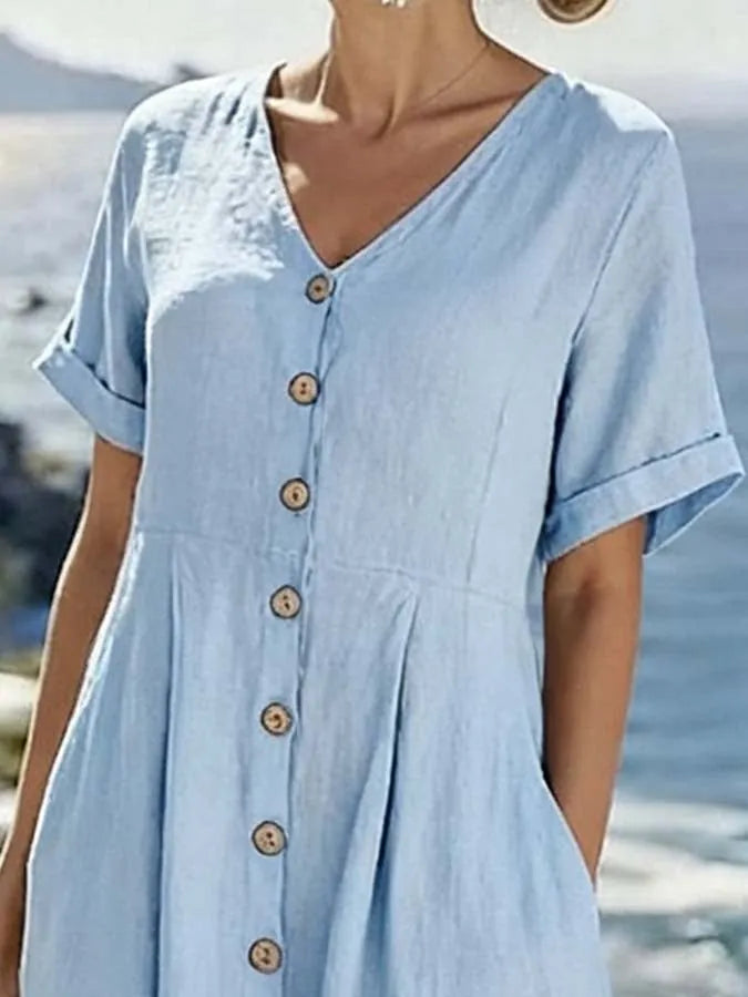 Women'S Casual Solid Color Button-Front Cardigan Dress