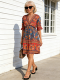 Vacation V-Neck Short Sleeve Printed Vintage Dress