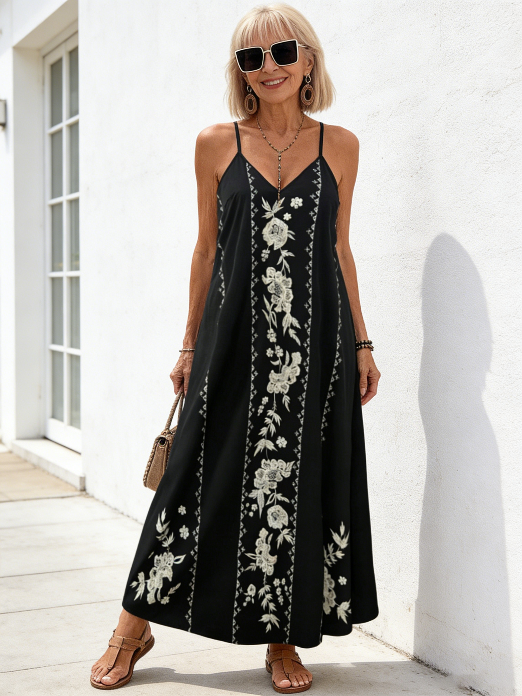Beach V-neck Slip Print Dress Women's Clothing