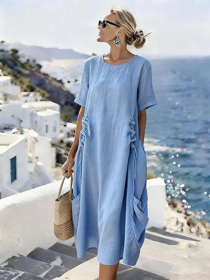 Women'S Casual Solid Color Ruched Dress