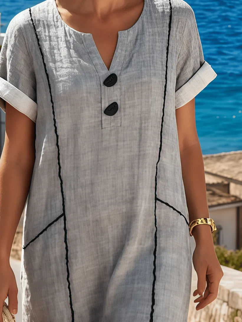 Women's V-Neck Casual Loose Short-Sleeved Dress