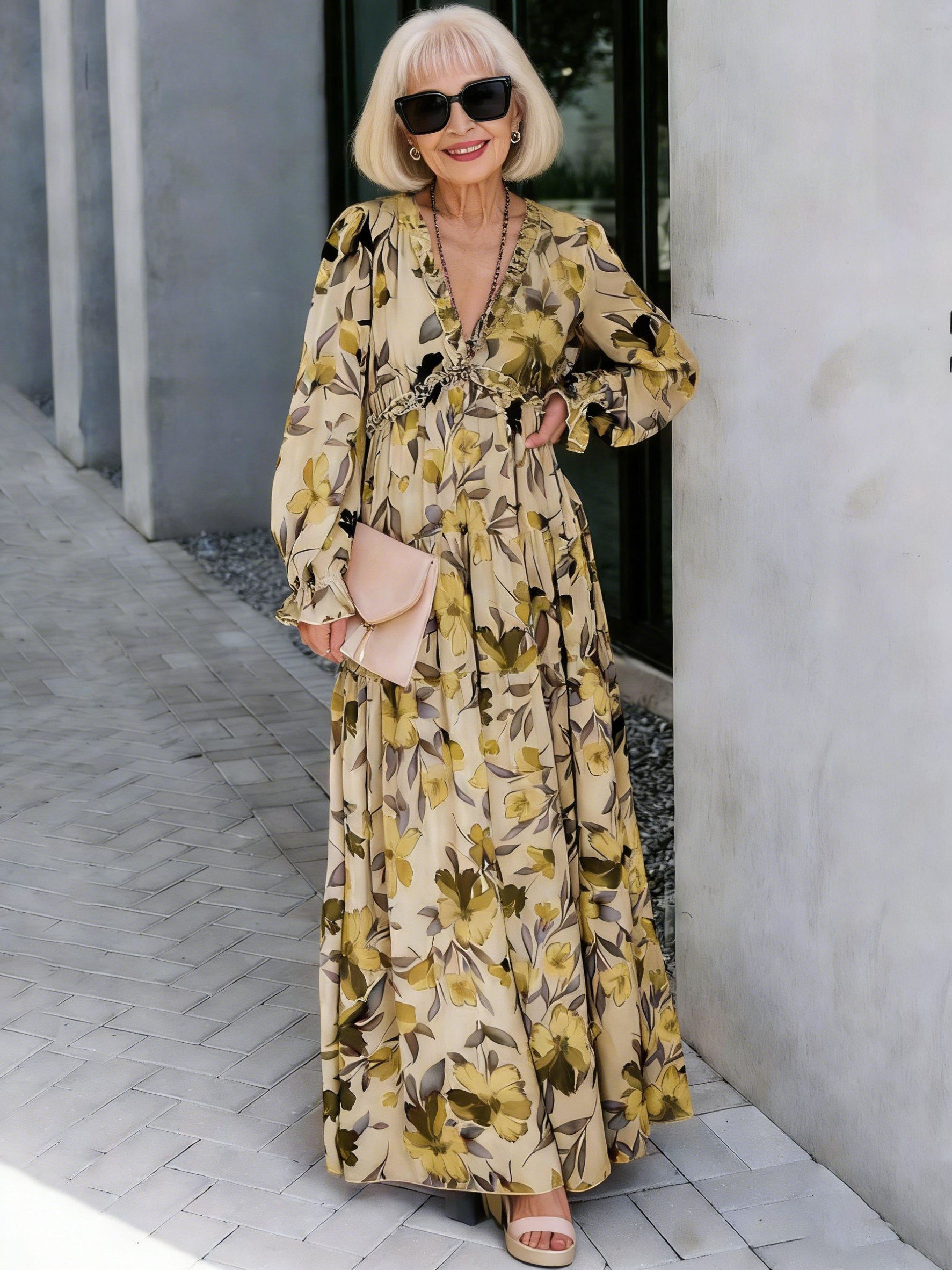 Long Sleeve Women's Fashion Printing Fairy Long Temperament Evening Dress Dress
