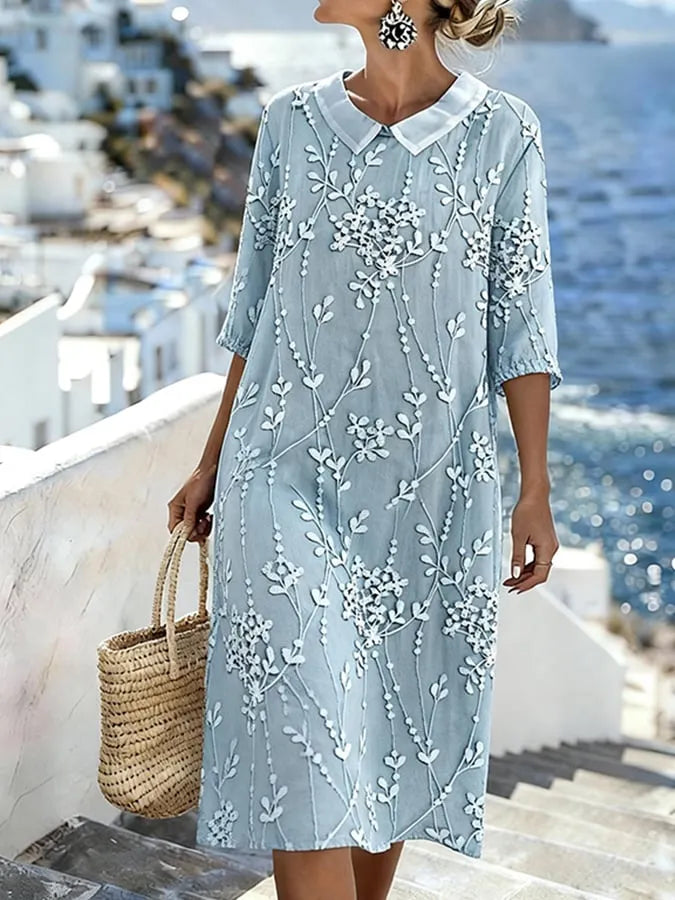 Women'S Casual Color-Block Cotton And Linen Dress
