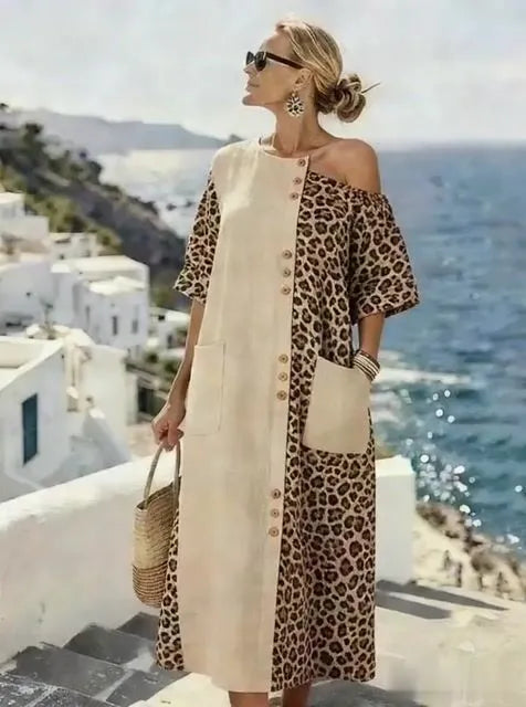 Women'S Casual Color-Block Leopard Print Dress