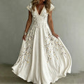 Women's Vintage Floral Art Flowy Linen Blend Maxi Dress