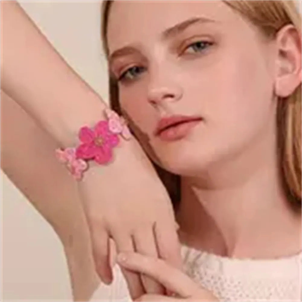 Bohemian Pink Floral Adjustable Open Bracelet