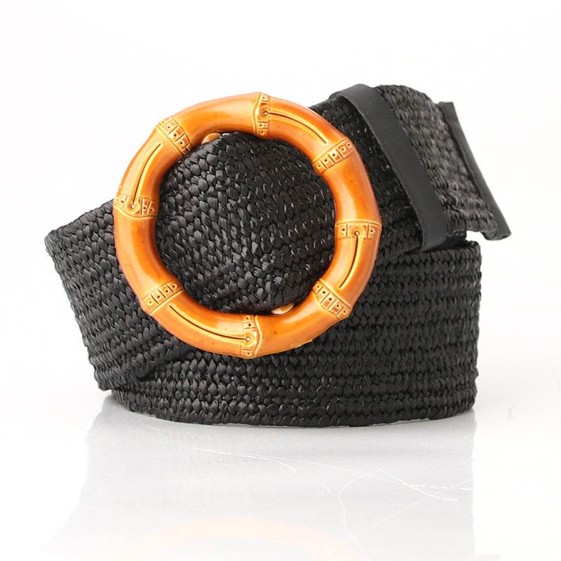Woven Belt Wide Straw Waist Seal