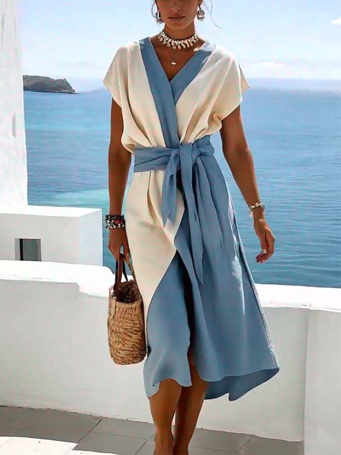 Women'S Loose Contrast Color Stitching Dress
