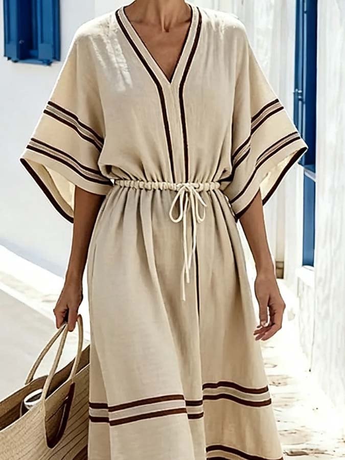 Women'S Casual Color-Block Striped Dress