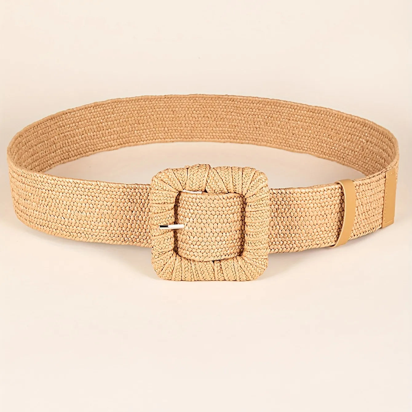 Casual Bohemian Woven Belt For Women Square Buckle Straw Elastic Waist Belt Summer Beach Dress Belts