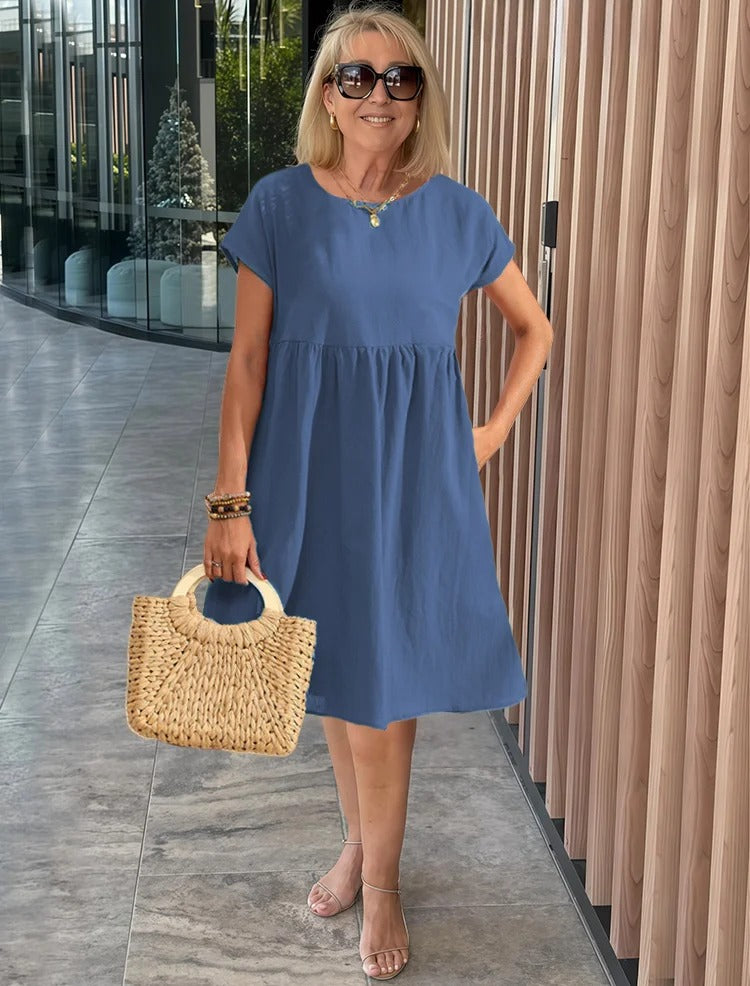 Cotton and Linen A-shaped Skirt Pocket Dress