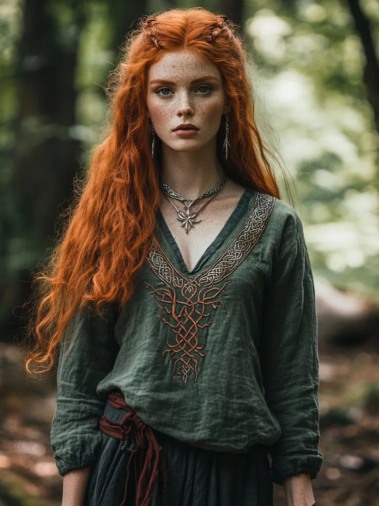 Tribal Viking Life Of Tree Inspired Cotton And Linen V-neck Loose Shirt