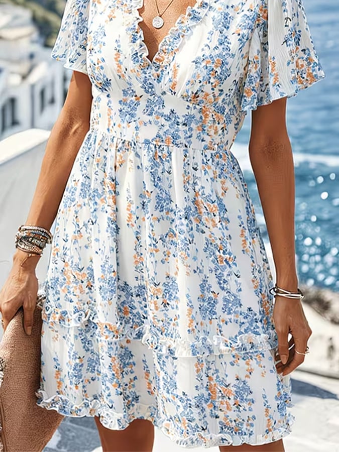 Women's Casual V-neck Printed Resort Dress
