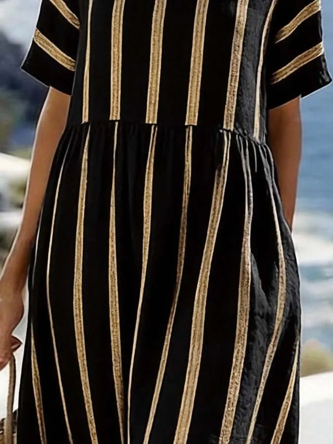 Women'S Casual Printed Round-Neck Short-Sleeved Dress