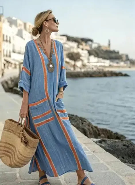 Women'S Loose Contrast Striped Dress