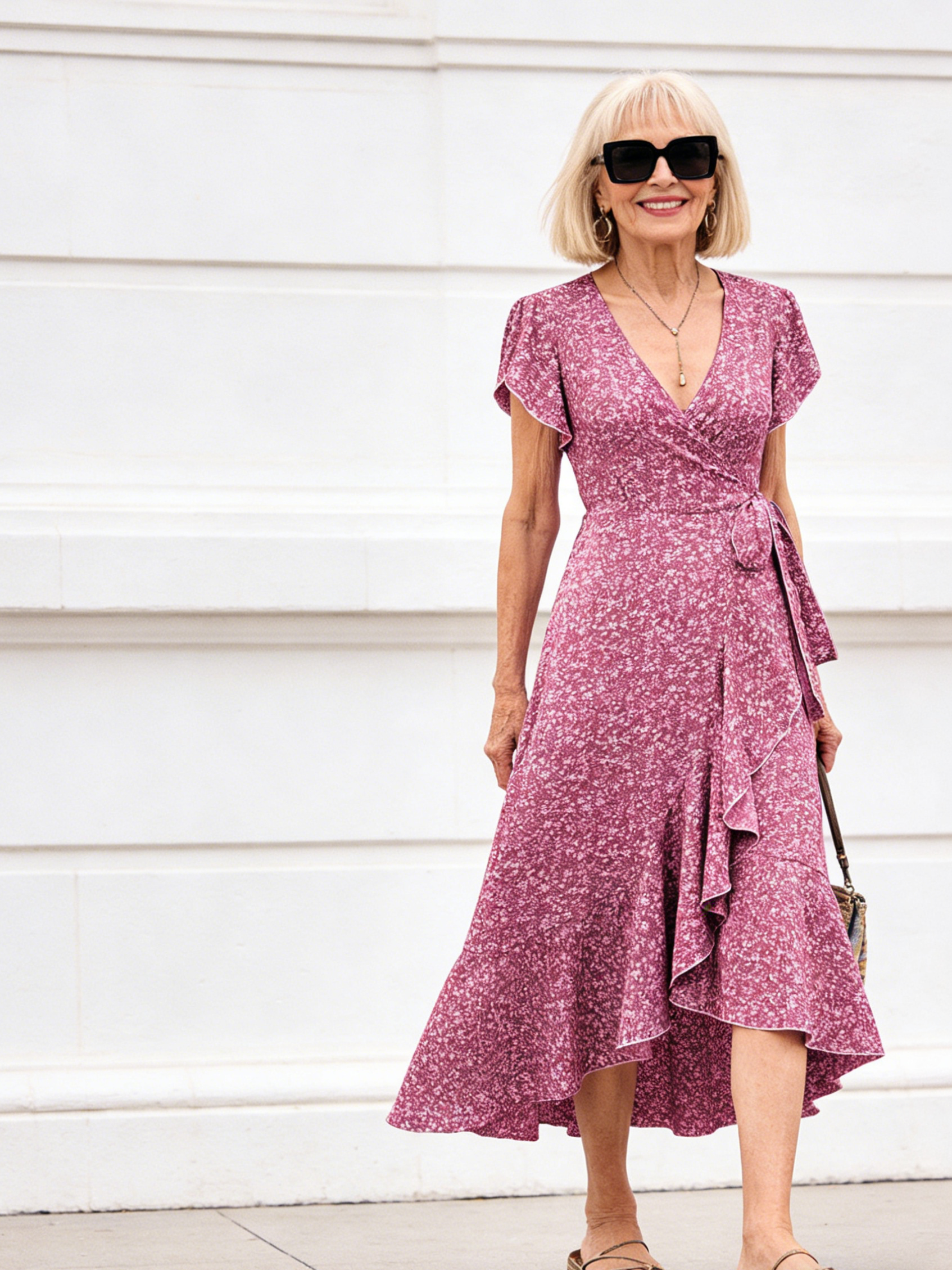 Small Floral V-neck Cardigan Belt Wrap Short Sleeve Bohemian Vacation Dress Women