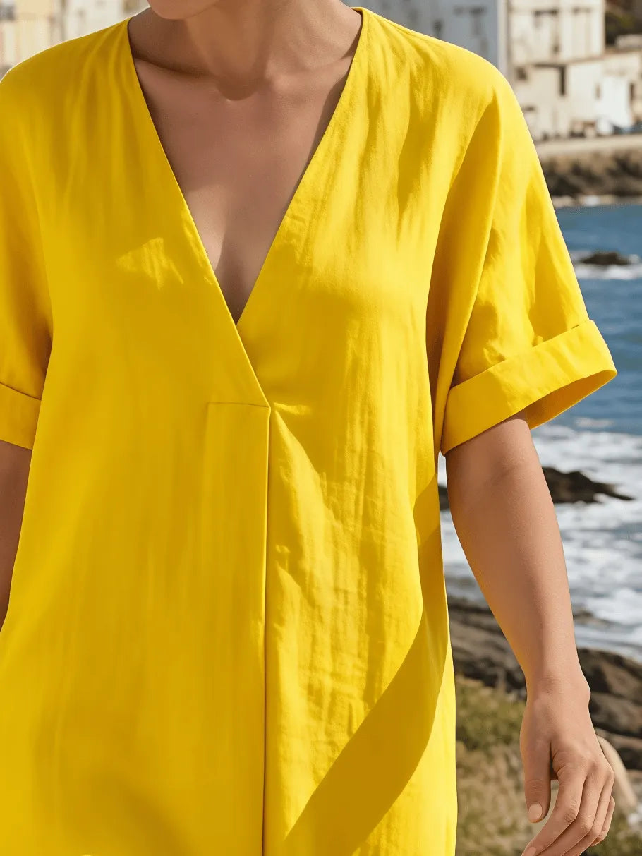 Women's V-Neck Casual Loose Short-Sleeved Dress
