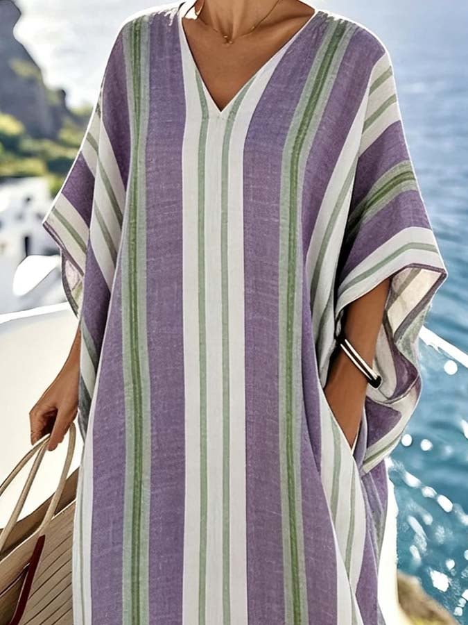 Women'S Casual Color-Block Striped Dress