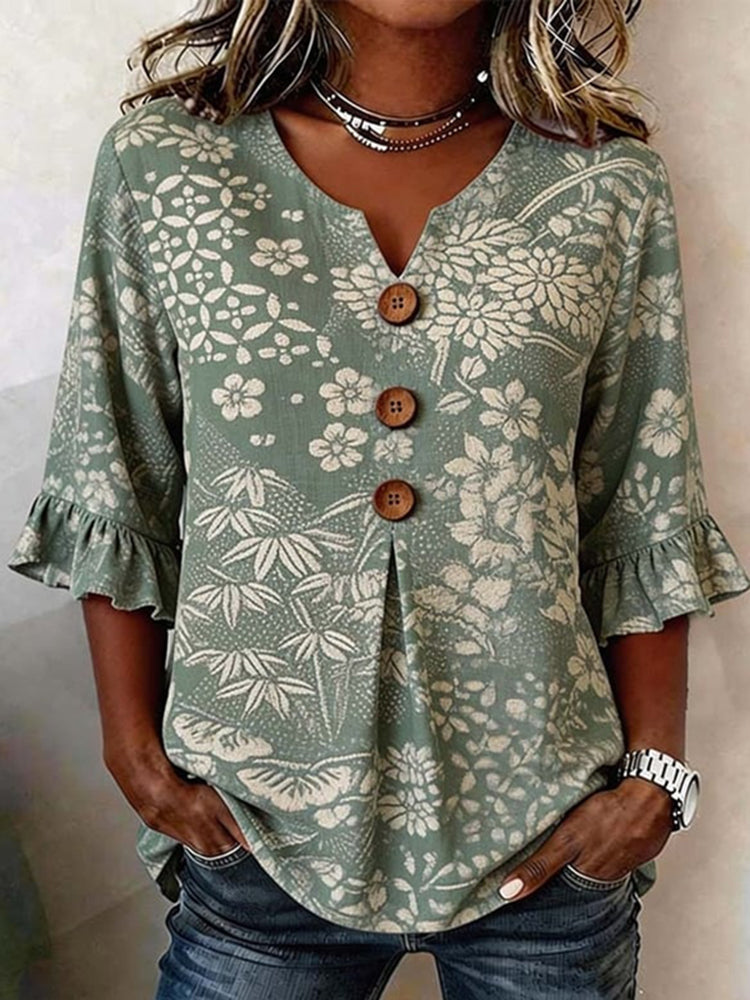Women's Vintage Casual Floral Short-sleeve Top