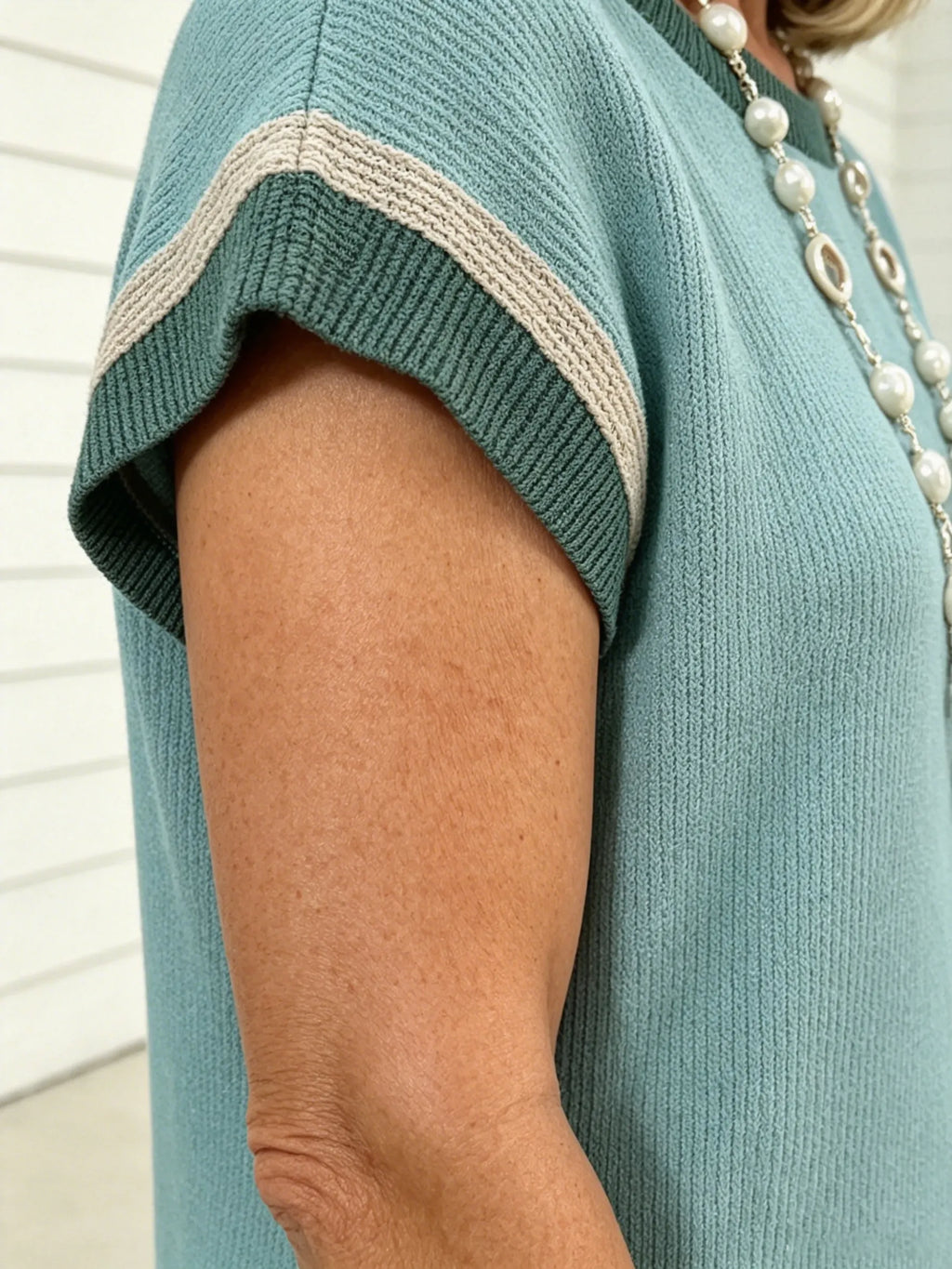 Textured Fabric Casual Contrast Twist Strip Short Sleeve Pocket Dress