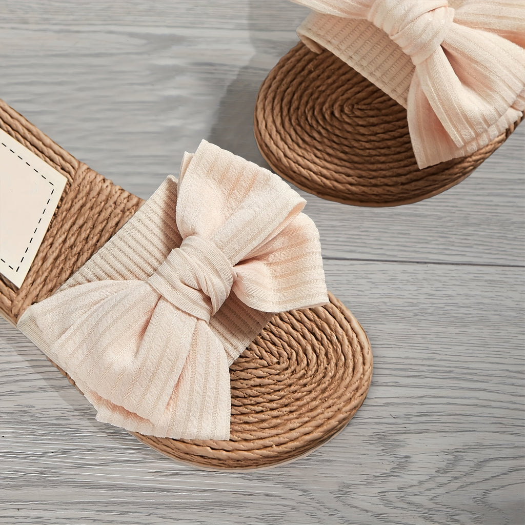 Sunset Strolls, Women's Chic Bowknot Slide Sandals - Open Toe, Flat Heel, Casual Beach & Outdoor Shoes with EVA Sole