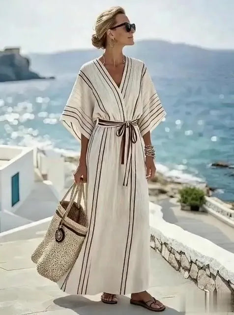 Women'S Casual Color-Block Striped Dress