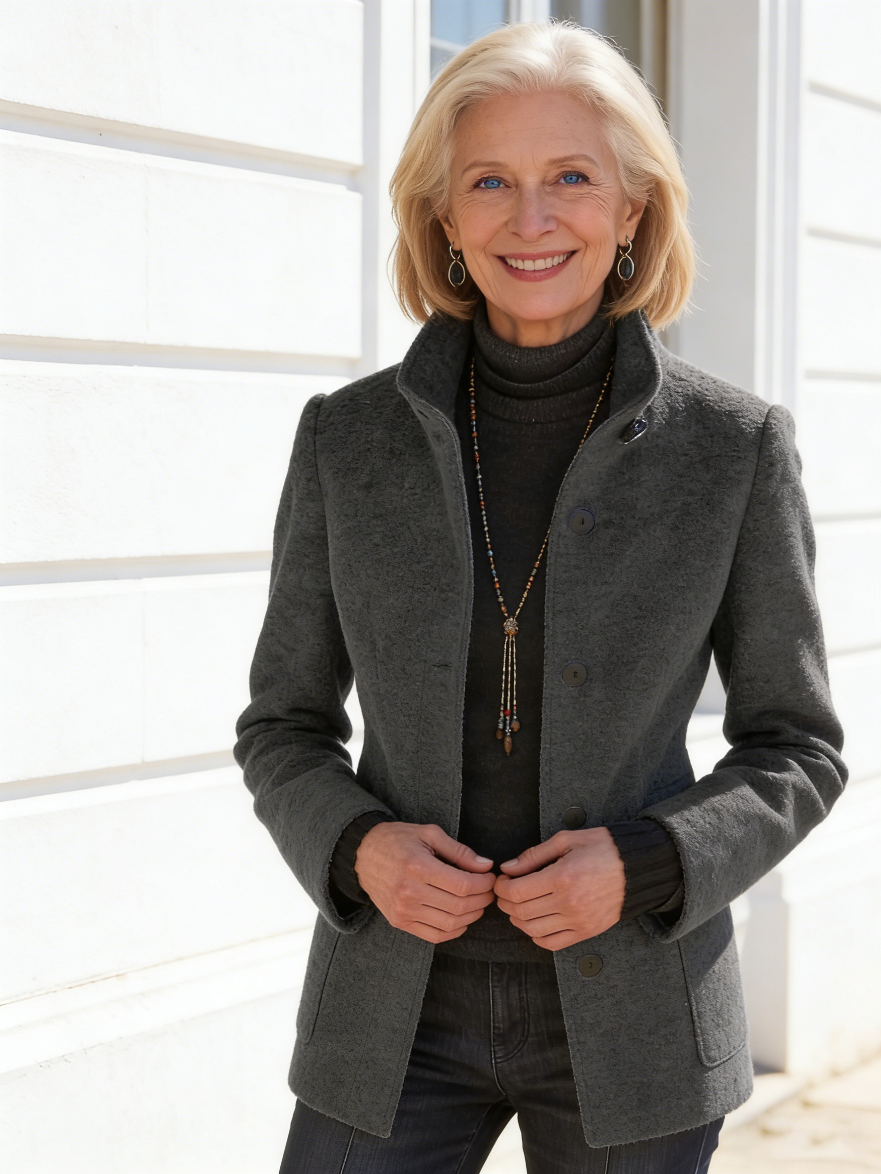 Outfits Women's Solid Color Button-up Collar Tweed Jacket