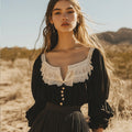 Women's Retro Lace Decorative Top Shirt