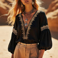 Women's Vintage Floral Embroidered Long Sleeve Top