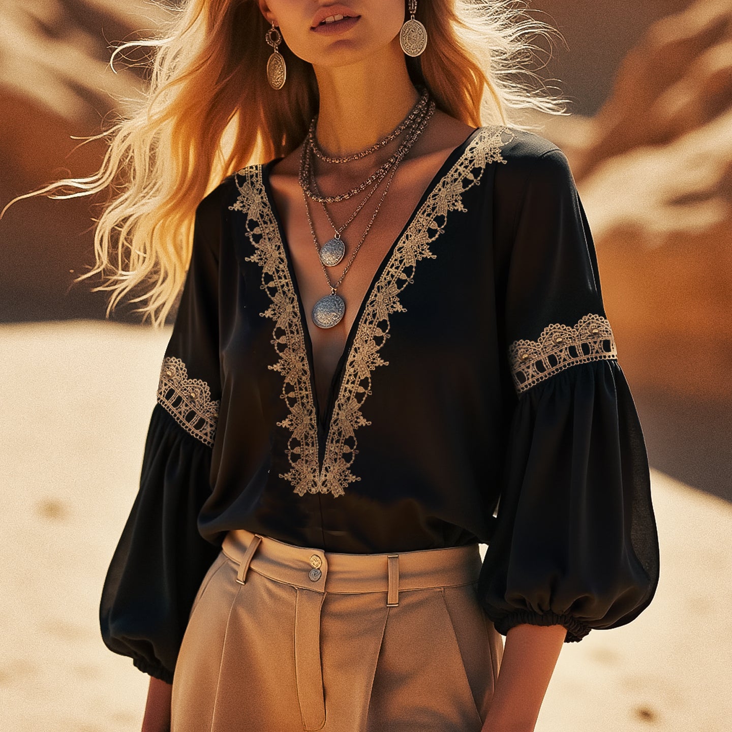 Women's Vintage Floral Embroidered Long Sleeve Top