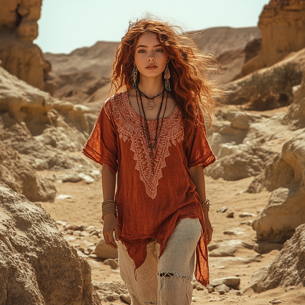 Desert Style Holiday Bohemian Vintage Linen Casual Top