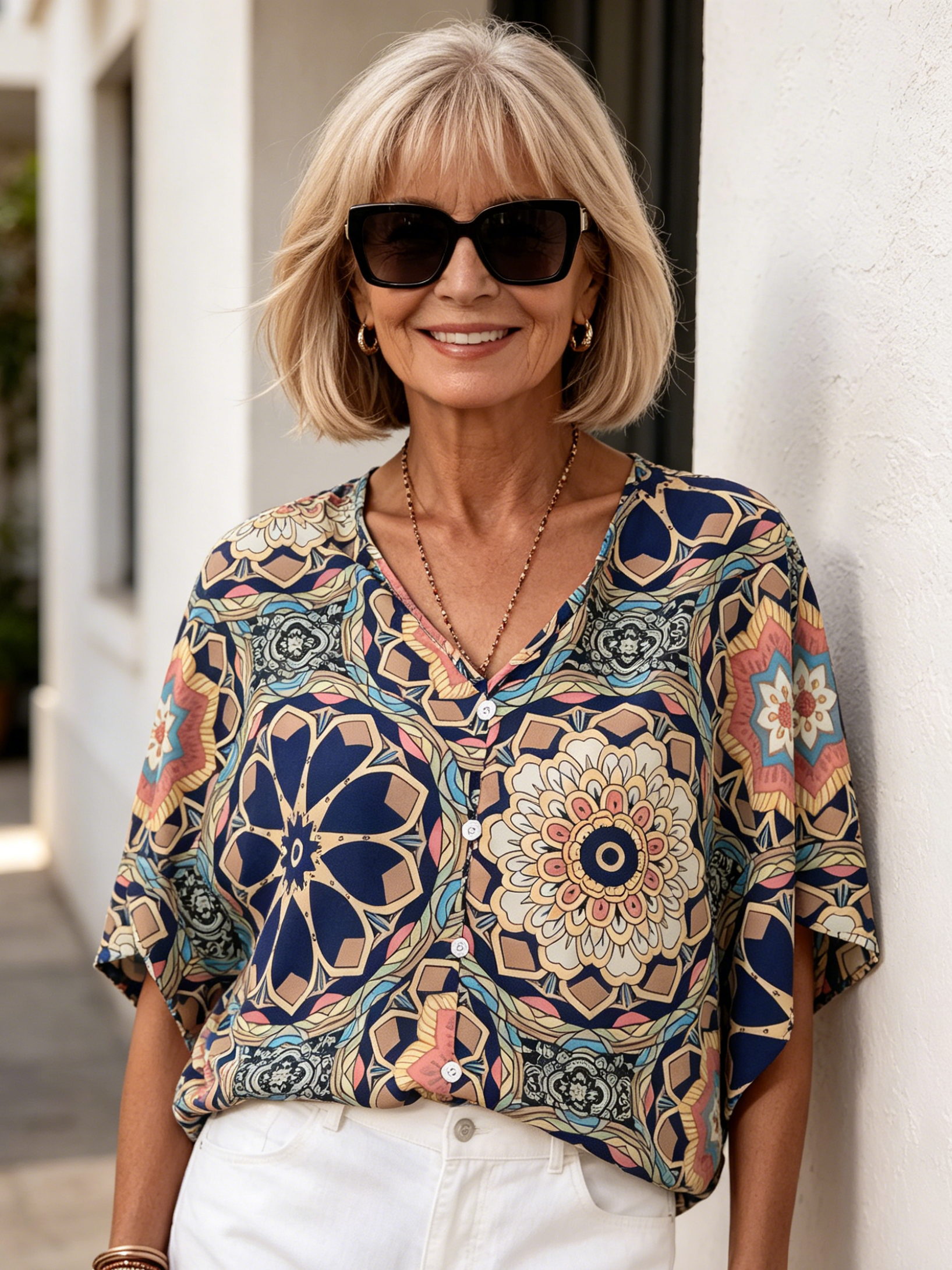 Printed T-Shirt Bat Sleeve Blouse