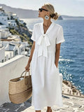 Women'S Solid Color Short-Sleeved Vacation Dress