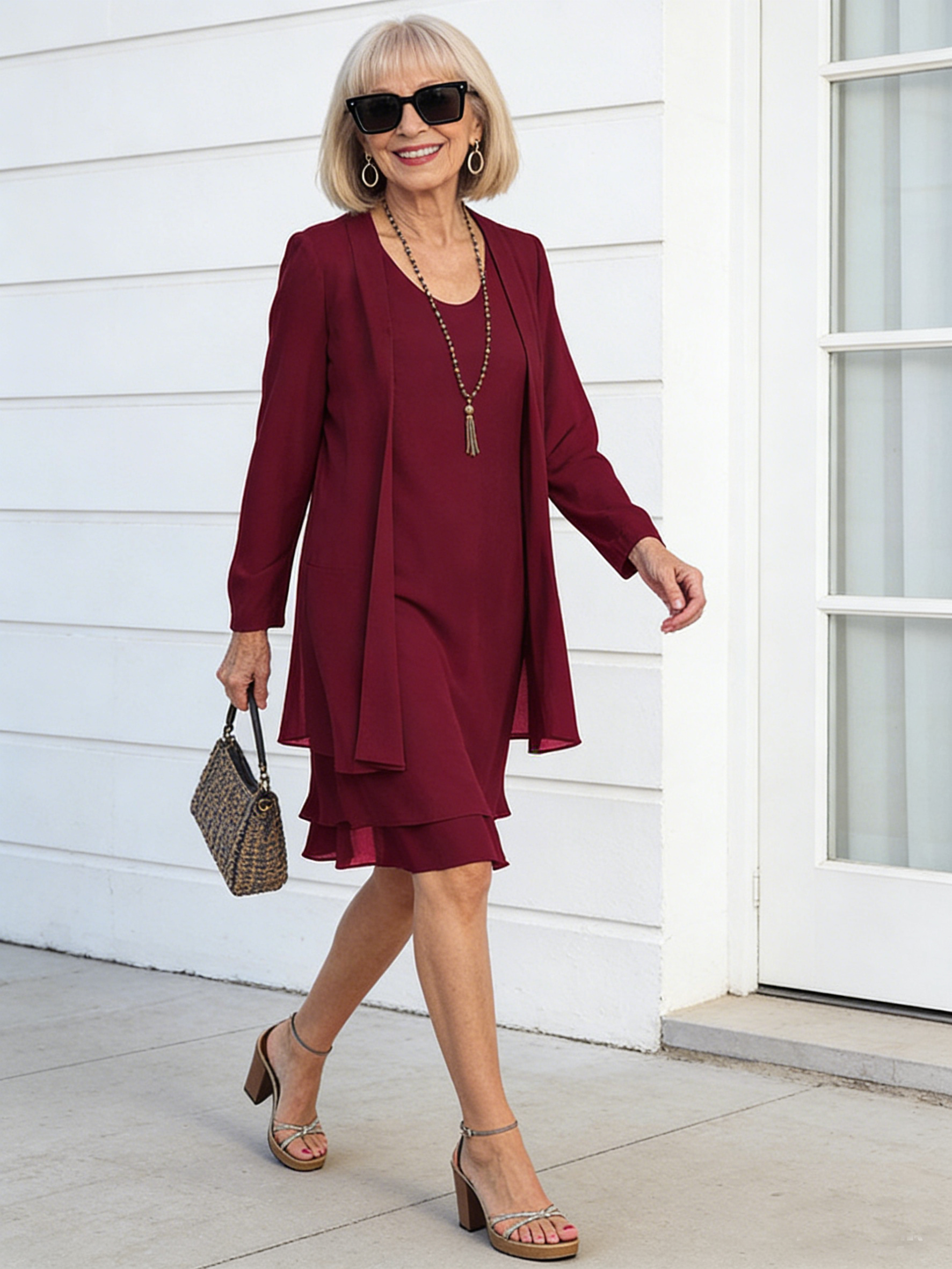 Chiffon Splicing Long-sleeved Large-size Medium and Long Two-piece Dress