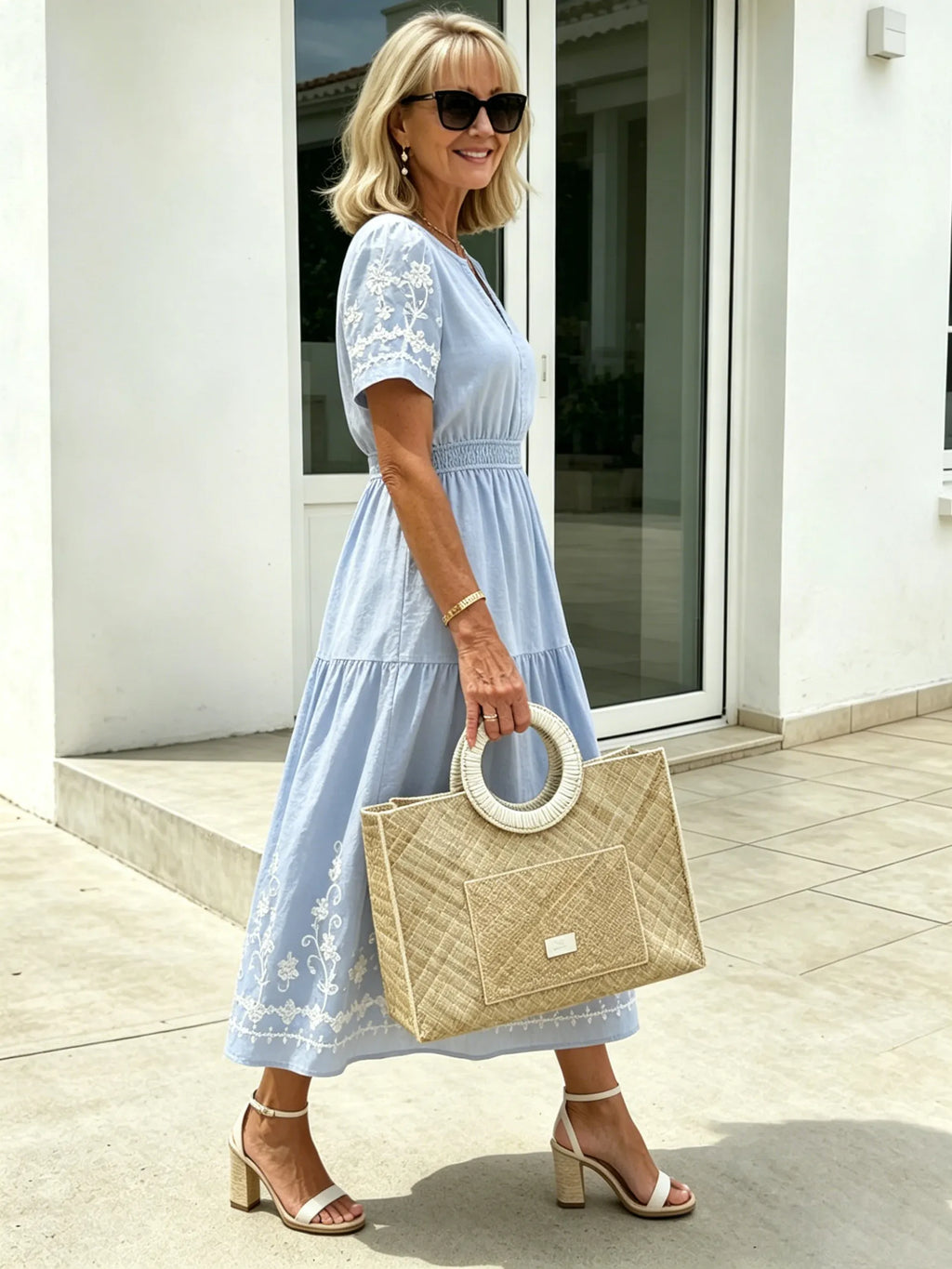Simia Floral Short-sleeved Dress V-neck A-shaped Skirt