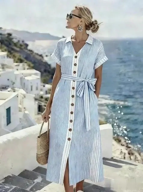 Women'S Casual Color-Block Striped Dress