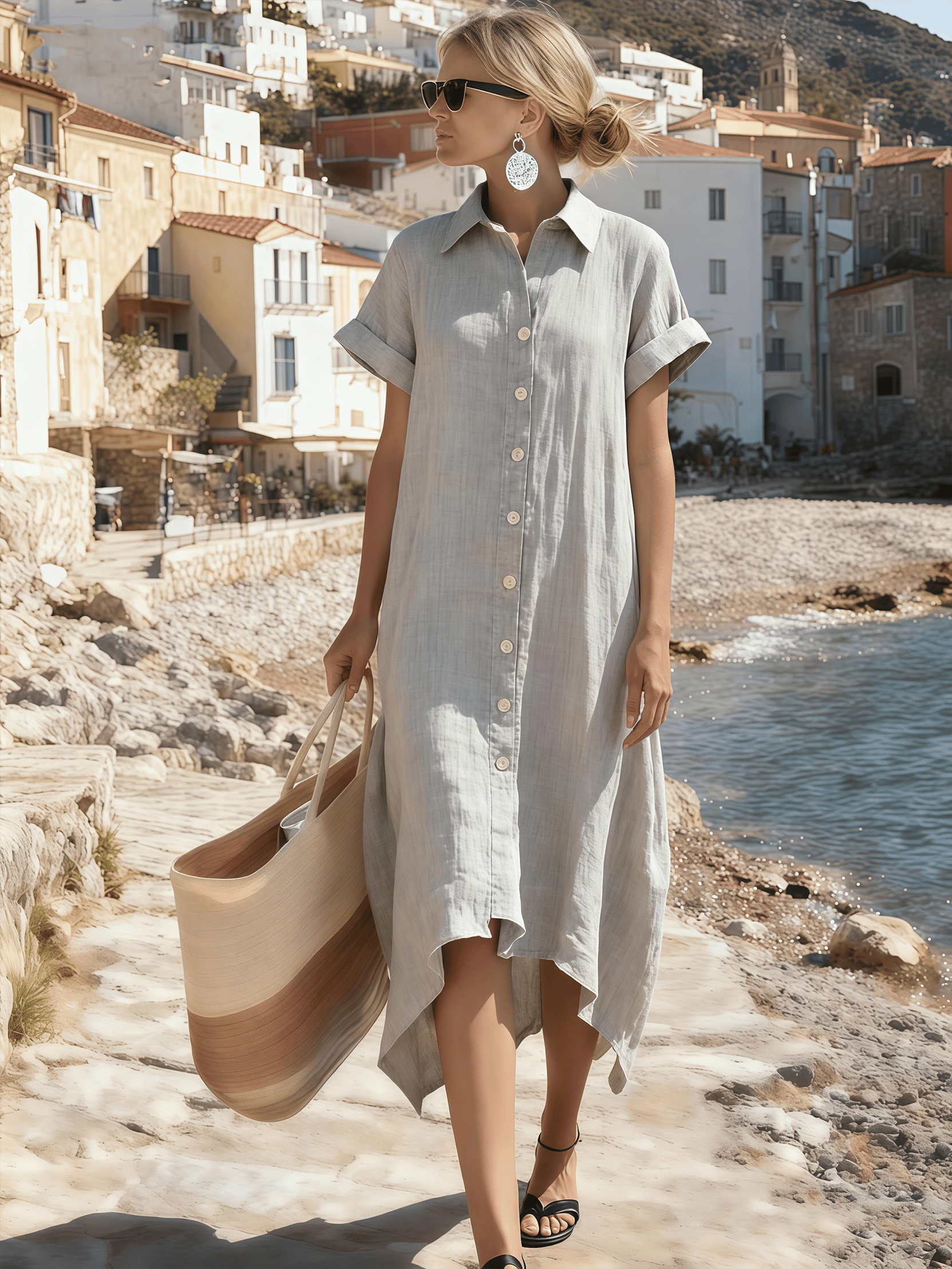 Women's Short-Sleeved Collared Dress