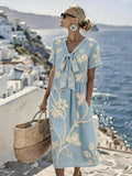 Women'S Casual Color-Block Cotton And Linen Dress