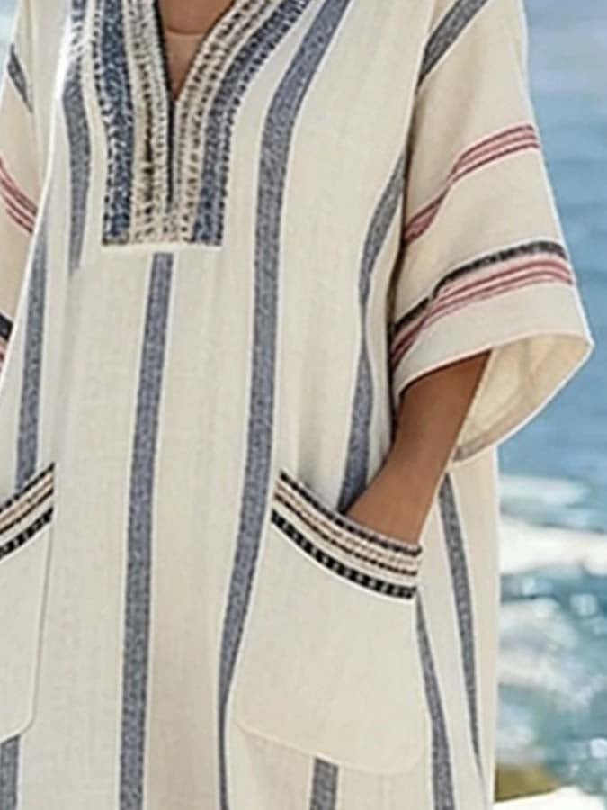 Women'S Casual Color-Block Striped Dress
