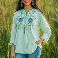 Women's Elegant Mexico Embroidered Floral Blouse In Pastel Green