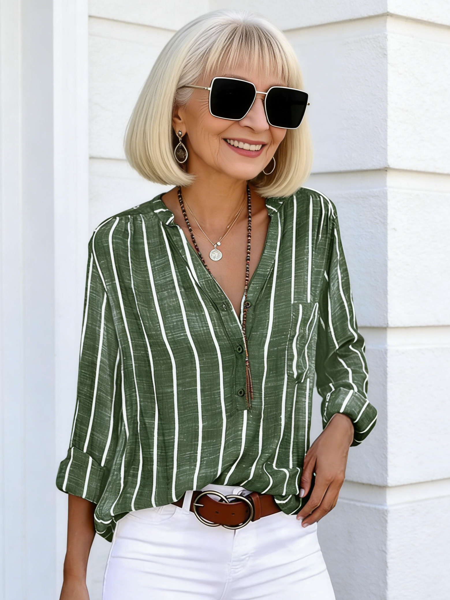 Simple Fashion Printed Striped Shirt Shirt Women