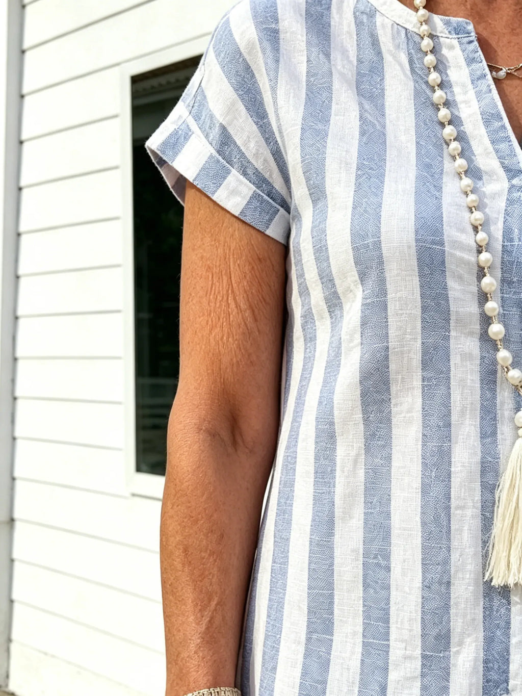 Breathable Cotton Dress Loose Casual Striped Shirt Dress