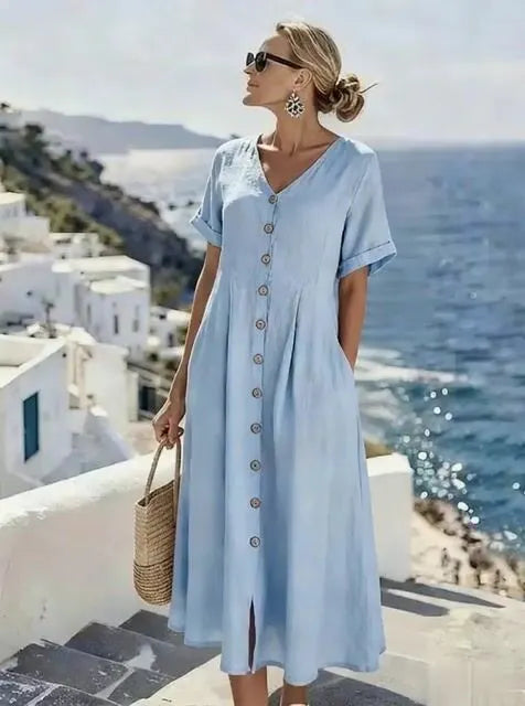 Women'S Casual Solid Color Button-Front Cardigan Dress