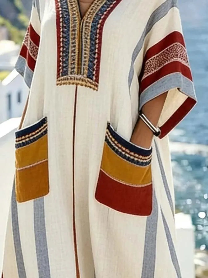Women'S Casual Color-Block Striped Dress