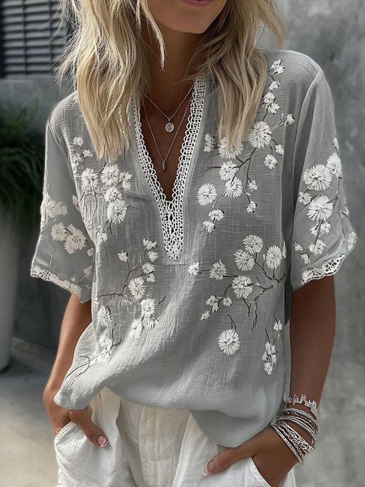 Women's Vintage Japanese Plum Blossom Short Sleeve Casual T-shirt