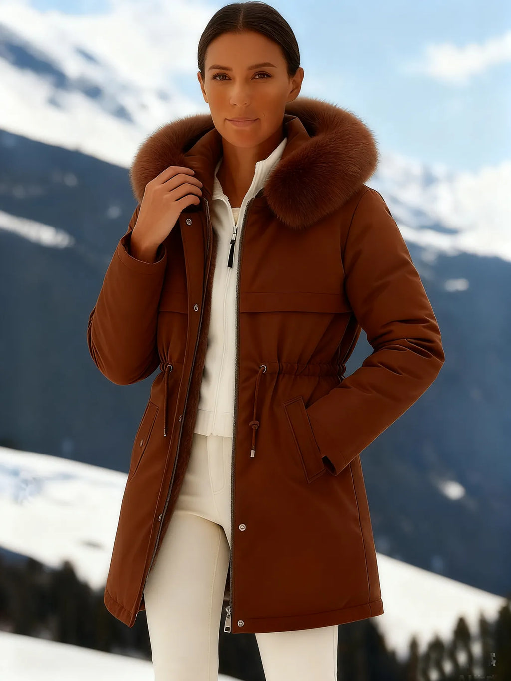 Outfits Cotton-padded Jacket Medium and Long, Large Fur Collar, Down Cotton-padded Jacket, Down Cotton-padded Jacket.